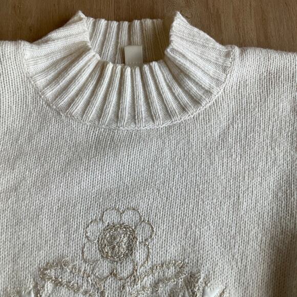 Coldwater Creek Embroidered Doves Sweater cream white mock neck angora ivory M - Picture 7 of 10